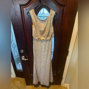 David's Bridal Gold Sequin Maxi Dress